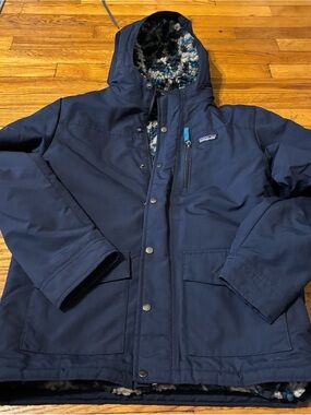 Patagonia Kids XL 14 Navy Hooded Sherpa Lined Inferno Jacket Fleece Winter Coat